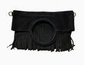 Sac cuir suède noir à franges