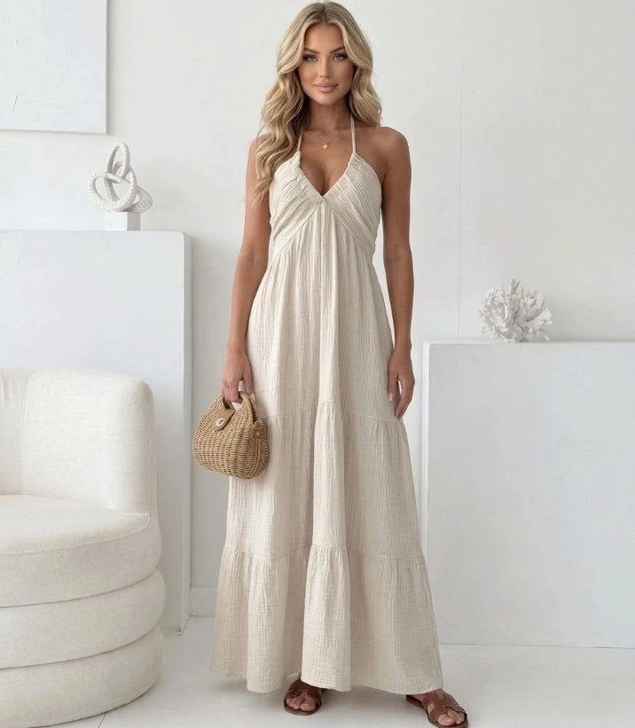Robe en gaze de coton beige